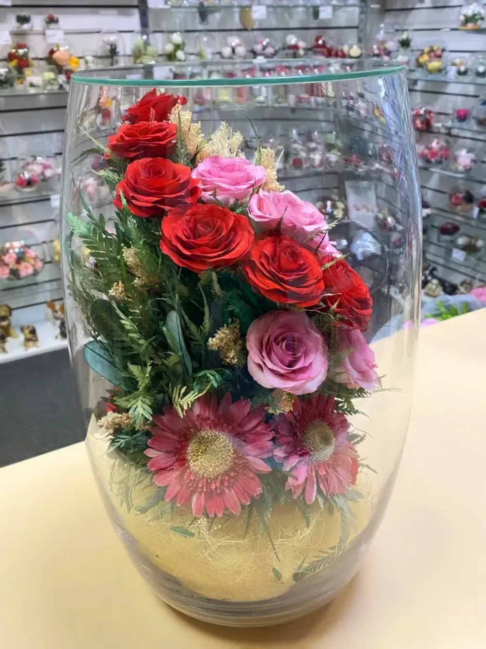 натуральные кустовые розы в стекле, вакуум*