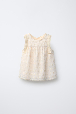 ZARA ТОП С ВЫШИВКОЙ И КРУЖЕВОМ, ЭКРЮ