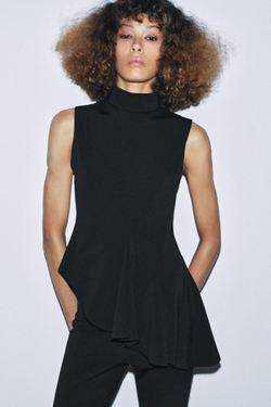 ZARA ТОП С БАСКОЙ БЕЗ РУКАВОВ, ЧЕРНЫЙ