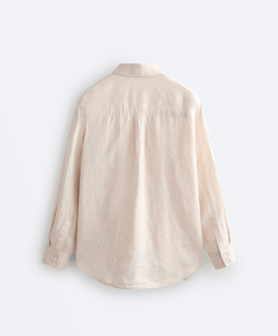 Oysho Рубашка свободного кроя из 100%-го льна, песочный меланж