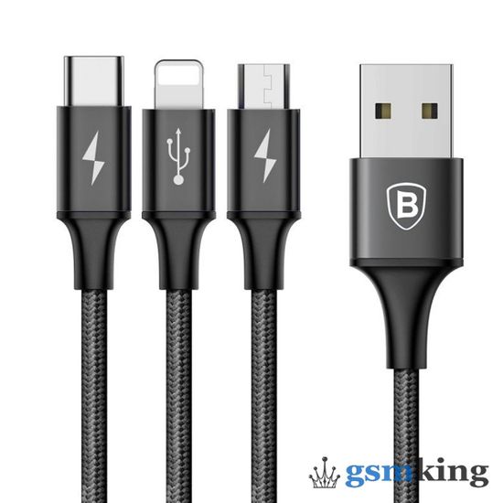Baseus Rapid Series 3-in-1 Cable Micro+Lightning+Type-C 3A 1.2M Black CAMLT-SU01