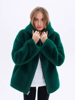Дубленка короткая зимняя, зеленая, Северина
