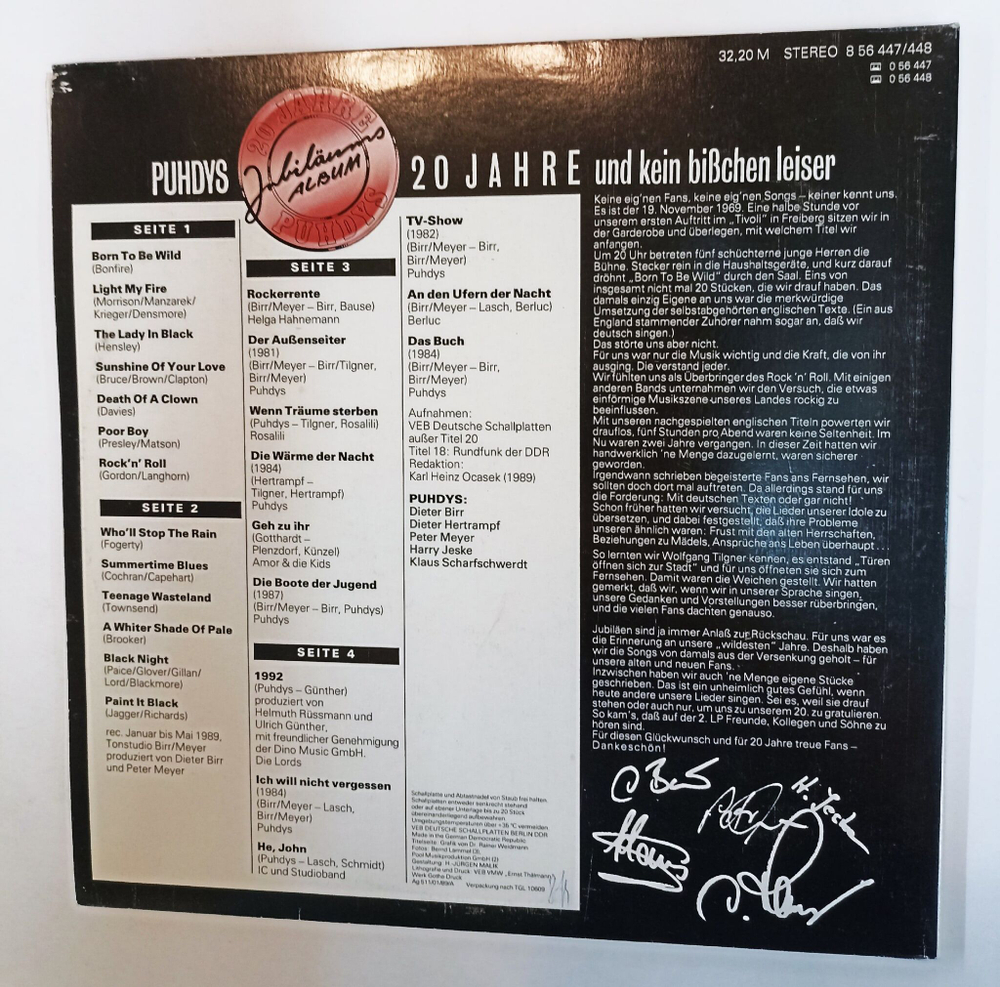 Винтажная виниловая пластинка LP Puhdys 20 Jahre Puhdys 2LP (ГДР 1989)