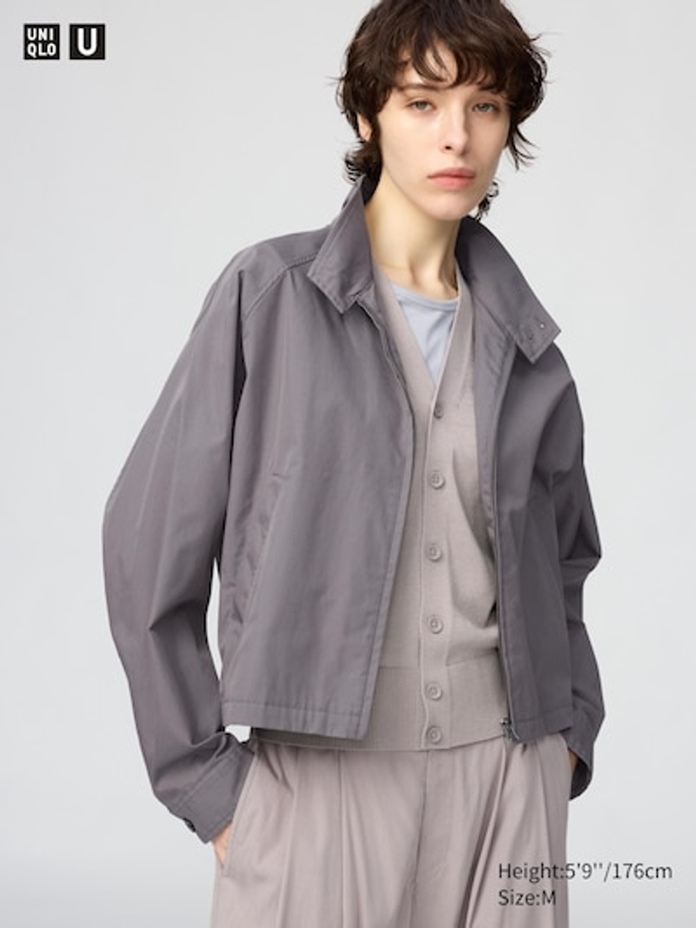 UNIQLO Короткая куртка из смесовой хлопковой ткани, фиолетовый