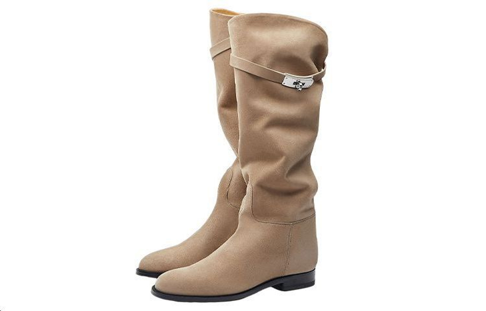 HERMES Jumping Knee high Boots Women"s Beige