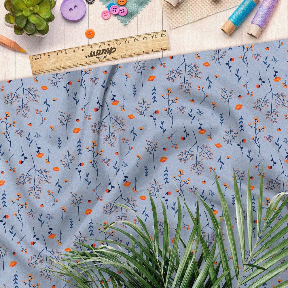 Ткань атлас мелкие жёлтые цветы