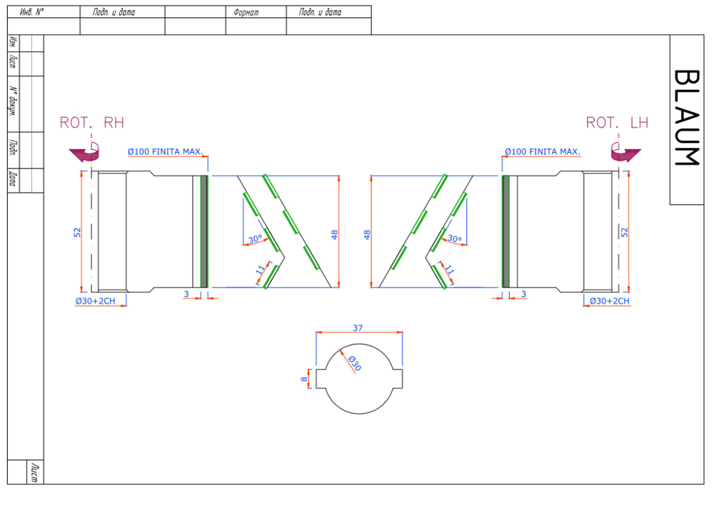 PCD фреза D.100x48x30+DKN Z=3+3 H=3 LH + RH для Brandt, SCM, IMA, Holzher
