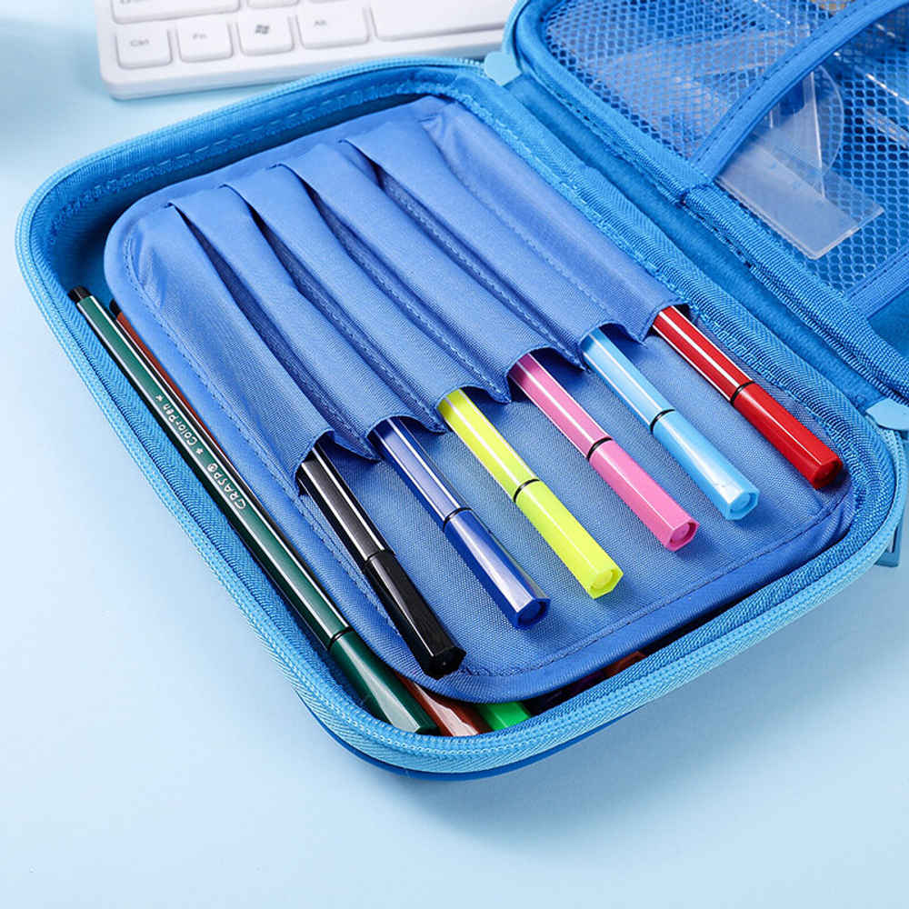 Пенал школьный с динозавром в школу для девочек мальчиков с 3д рисунком на молнии, синий