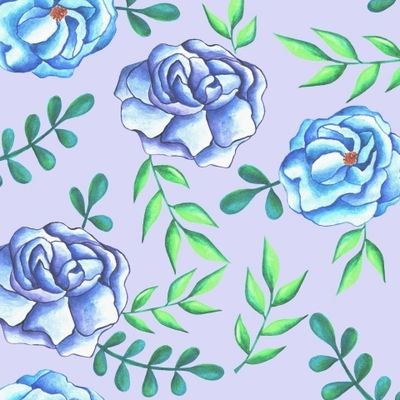 Синие пионы и зелеными ветками листьев на голубом фоне