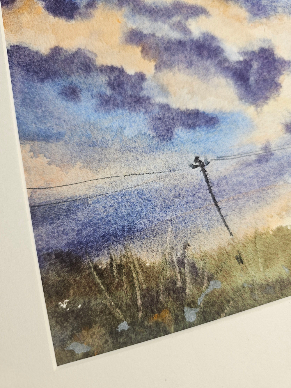 Картина авторская акварельная в паспарту 21х30 см на стену для интерьера "Закат в пути от точки А до точки Б"