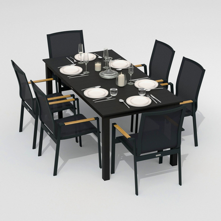 Обеденная группа Ideal Patio ДОЛЛА СОЛА каркас карбон, стол алюминий 180, текстилен серый