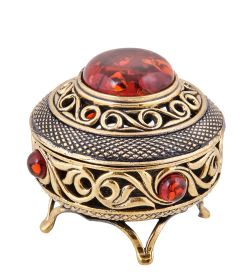 Народные промыслы AM-3787 Шкатулка «Царская» (латунь, янтарь)