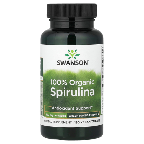 Swanson Vitamins, 100% органическая спирулина, 180 веганских таблеток
