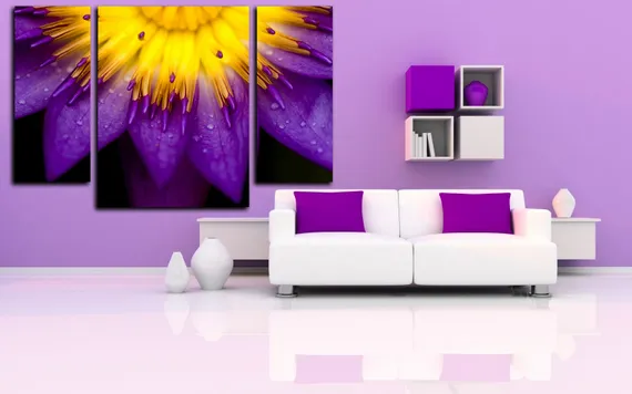 Модульная картина "Желто-фиолетовый цветок"