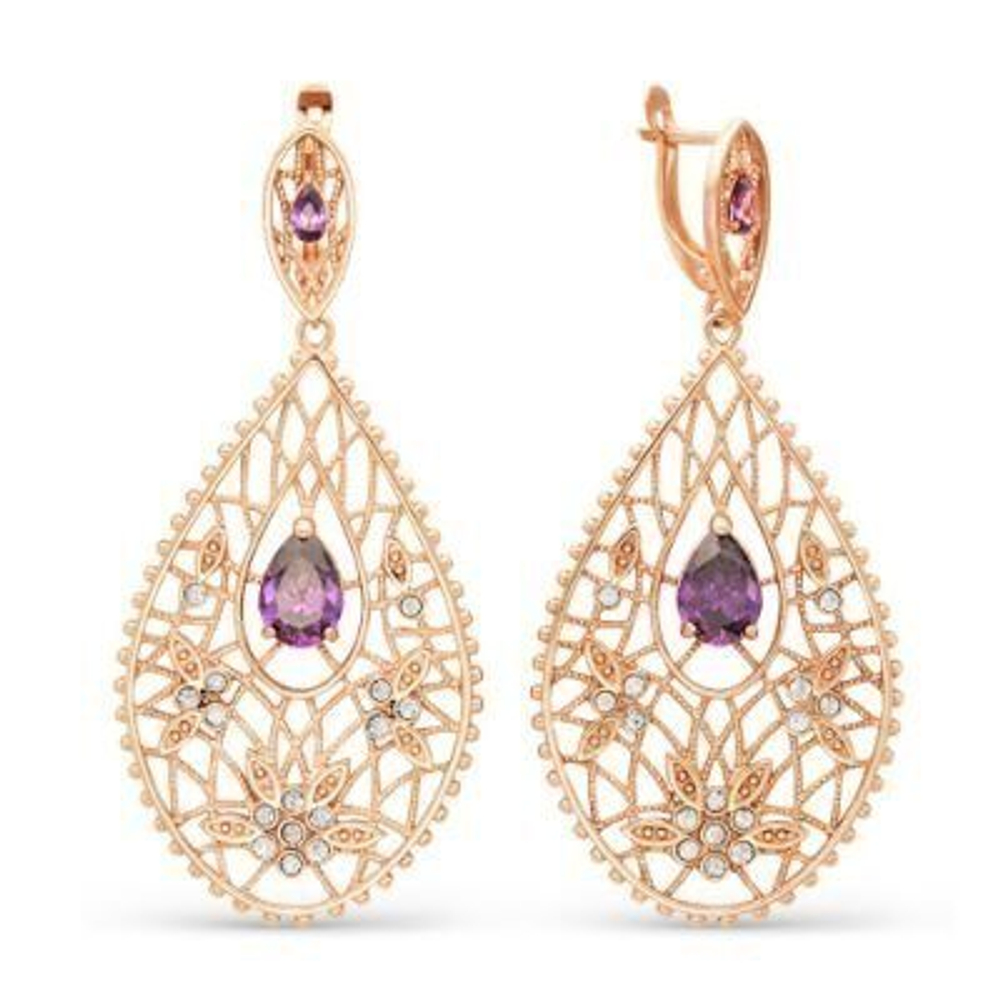 Серьги из латуни с кристаллами. Золочение. Английский замок.