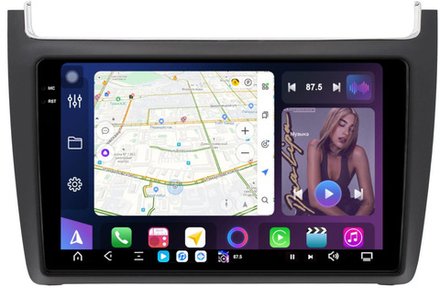 Магнитола для Volkswagen Polo 5 2009-2020 (рамка черная матовая) - FarCar XXL910M монитор 9.5" 2K QLED на Android 13, TS20, 8+256Гб, CarPlay, 4G SIM-слот