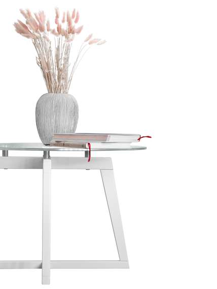 Стол журнальный Рилле 445 белый/стекло прозрачное (круг)