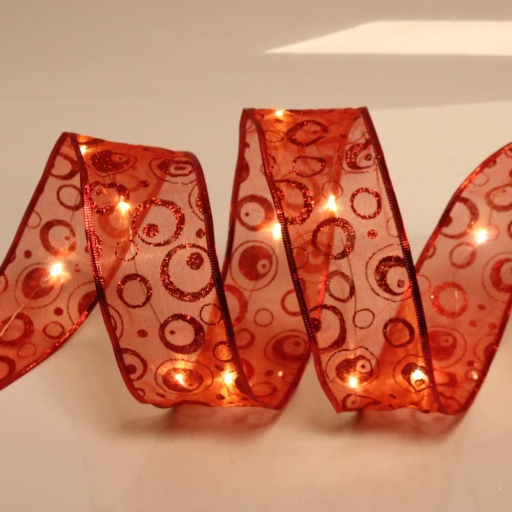 Гирлянда для дома ЛЕНТА ДЕКОРАТИВНАЯ «Морозные узоры» 2,0 м, 6 см (на батарейках), Красный (подсветка теплый белый)