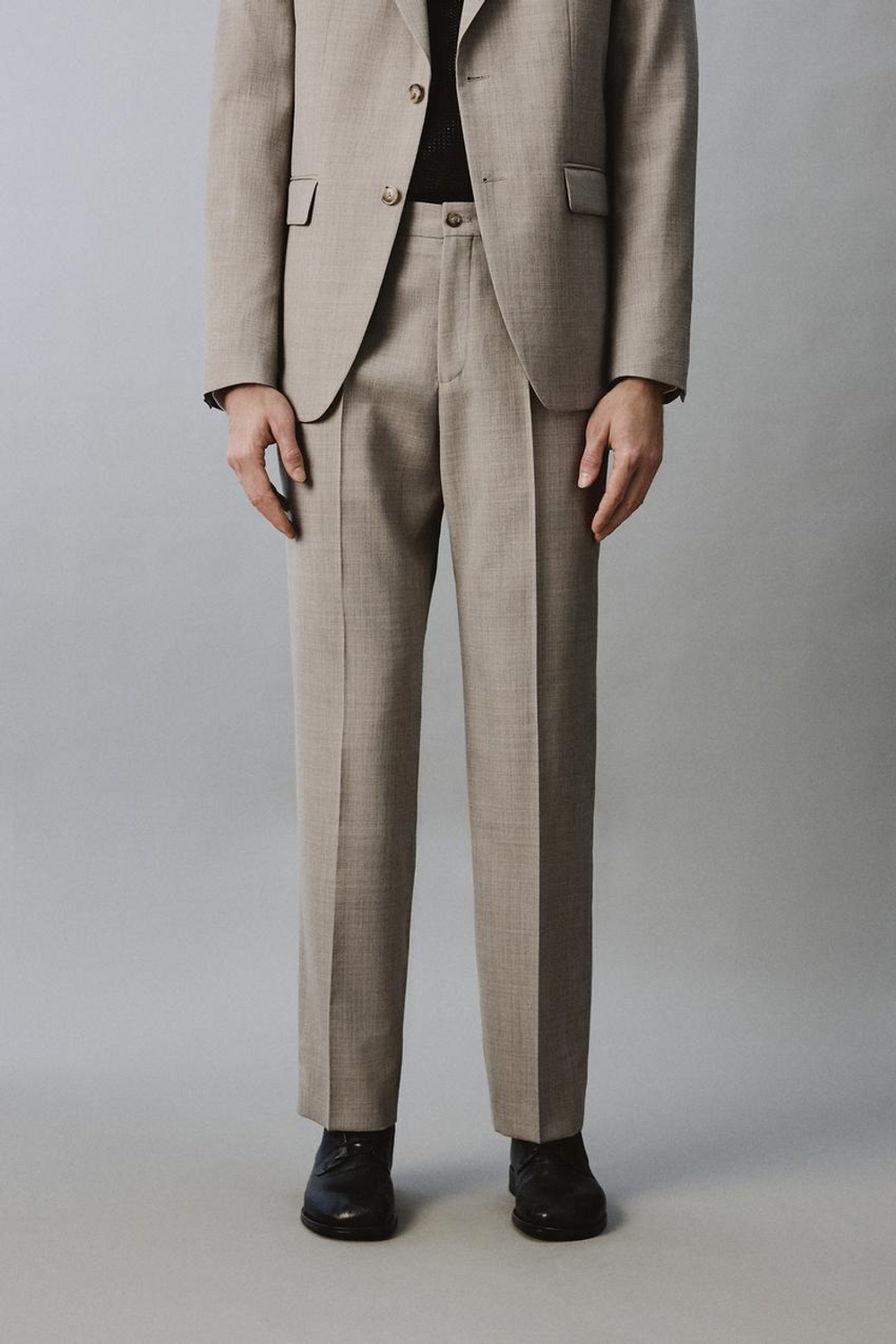 ZARA КОСТЮМНЫЕ БРЮКИ С ШЕРСТЬЮ COMFORT, СЕРЫЙ/БЕЖЕВЫЙ