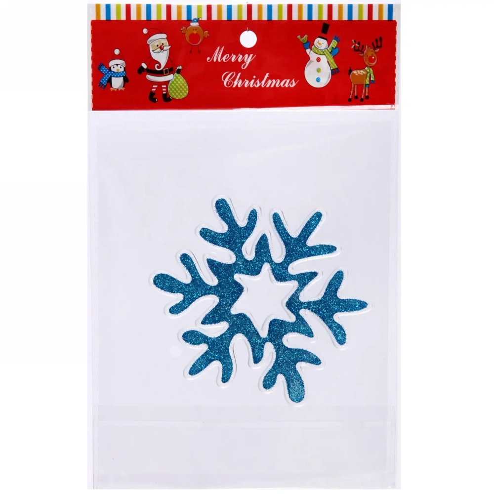 Наклейка на стекло 14*17 см,»Снежинка зимняя», Голубой