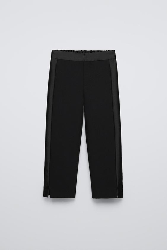 ZARA БРЮКИ С АТЛАСНЫМИ ЛАМПАСАМИ, ЧЕРНЫЙ