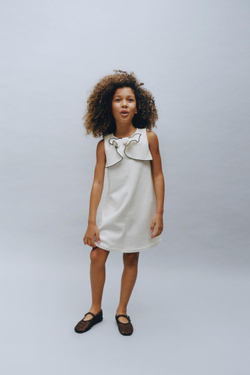 ZARA ПЛАТЬЕ С БАНТОМ, ЭКРЮ