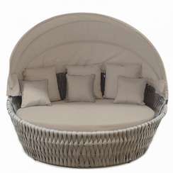 Круглый лаунж-диван со складным навесом Samui, тортора/бежевый