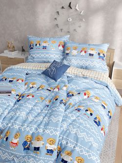 Постельное белье Сказка "Мишки/Гусиная лапка" 2-спальный Наволочка 50х70 см 2 шт Простынь на резинке 160х200 см Пододеяльник 175х215 см, перкаль