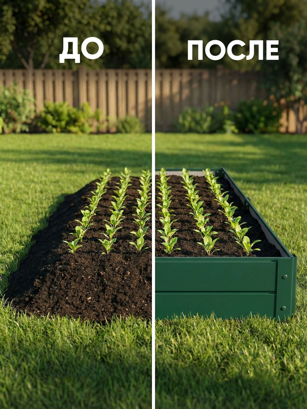 Грядка Ивановская 1х3 метра, борт 20см Зеленый (RAL 6005), (сборка: саморезы)