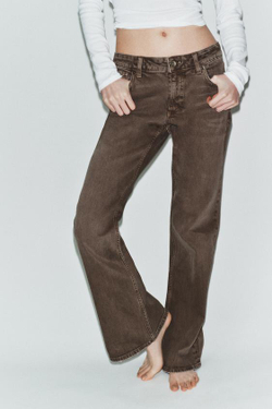 ZARA ДЖИНСЫ TRF BOOTCUT С НИЗКОЙ ПОСАДКОЙ, КОРИЧНЕВЫЙ