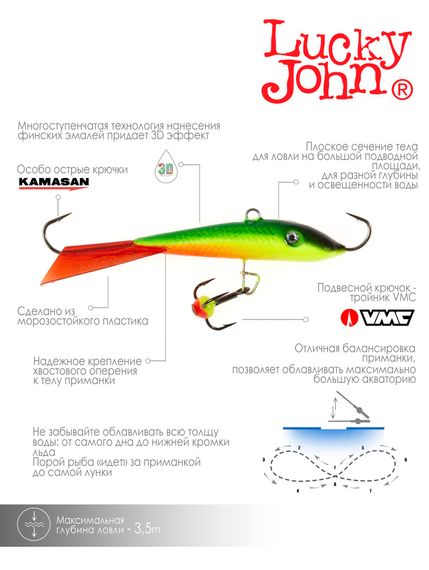 Балансир Lucky John FIN 3 с тр. 40мм/26RT блистер