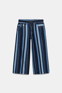 ZARA ДЖИНСЫ-КЮЛОТЫ В ПОЛОСКУ СО СРЕДНЕЙ ПОСАДКОЙ — ZW COLLECTION, СИНИЙ