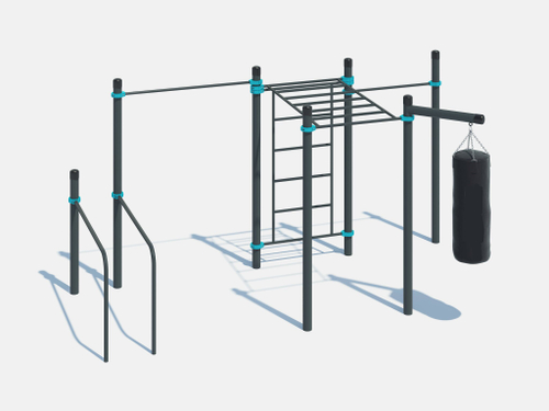 Комплекс с брусьями, шведской стенкой и боксерским мешком для взрослых и детей