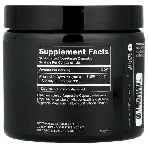 Toniiq, NAC, 240 капсул (650 мг на капсулу)