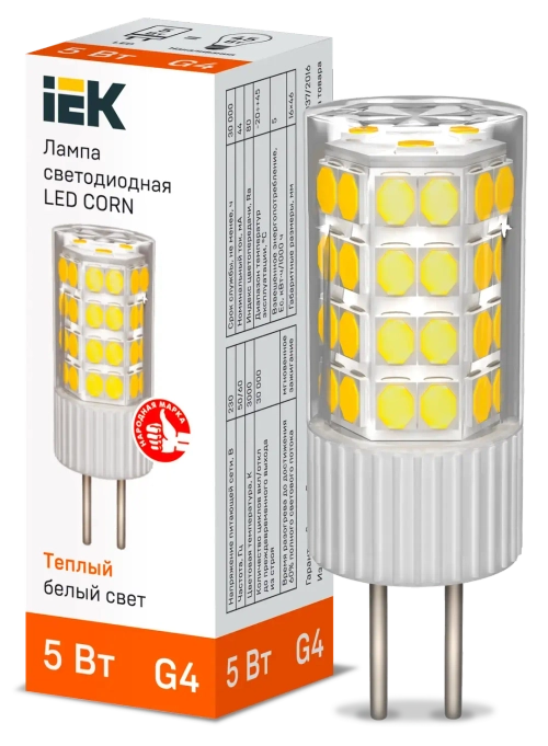 Лампа светодиодная CORN капсула 5Вт 230В 3000К керамика G4 IEK