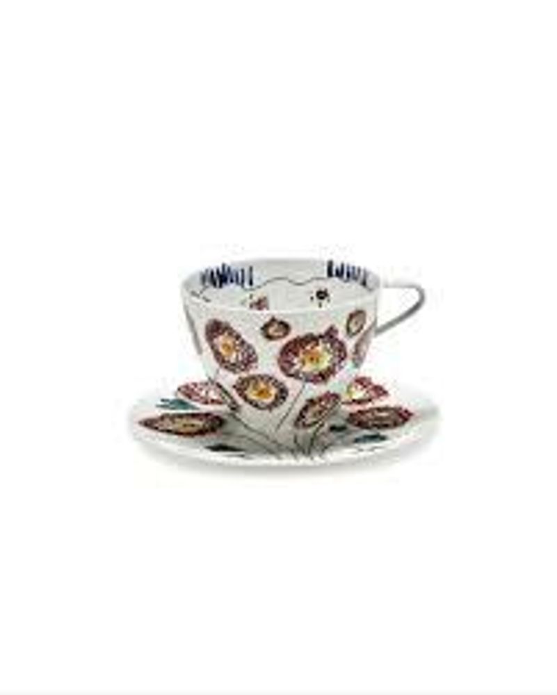 Чашка для капучино с блюдцем Молоко анемоны коллекция Midnight Flowers 14,5х14,5х8