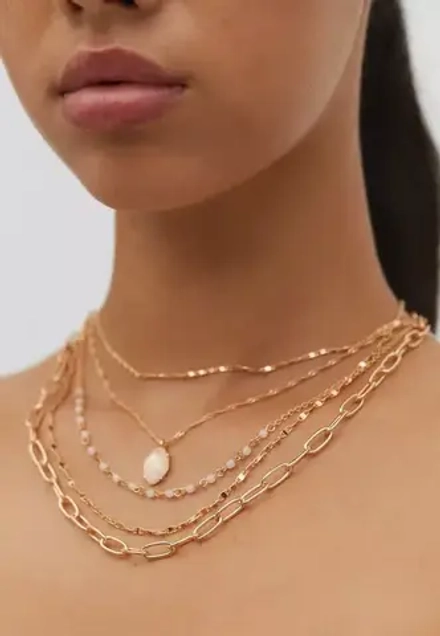 STRADIVARIUS Набор из 5 ожерелий с розовыми камнями, золотой
