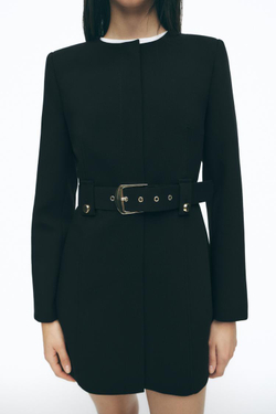 ZARA БЛЕЙЗЕР С РЕМНЕМ И ПРЯЖКОЙ, ЧЕРНЫЙ