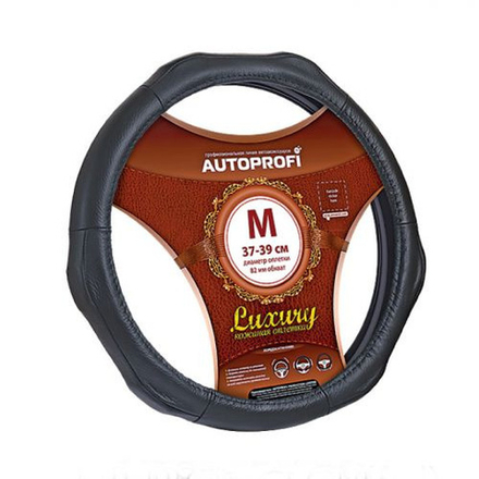 Оплетка руля Autoprofi LUXURY AP-1020 BK (M) черная натуральная кожа 6 "бугорков"