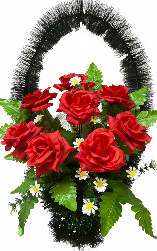 Ритуальная корзина из искусственных красных роз Ритуальная корзина из искусственных красных роз