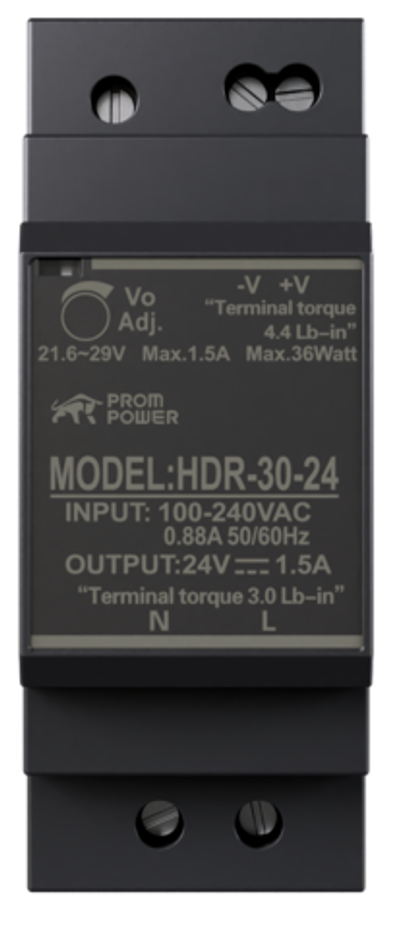 Источник питания PROMPOWER HDR-30-24, на вых. 24 В DC, 1.5А, 36Вт. Вх. 85-264В AC (120-370 В DC)