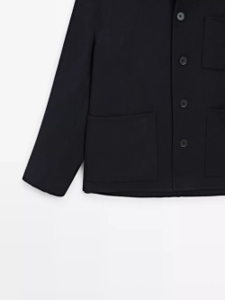 Massimo Dutti Шерстяная куртка-рубашка с двумя карманами, темно-синий