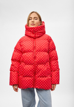 Пуховик Рокет миди красный в горох