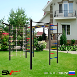 Уличная шведская стенка Sv Sport рукоход с комплектом турник прямой 2шт У5457 (Брусья/Кронш бокс/Сетка)