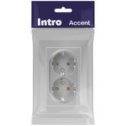 Розетка Intro Accent 6-205-03 2X2P+E Schuko, 16А-250В, IP20, СУ, AL/CU, алюминий