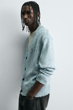 ZARA КАРДИГАН С АЖУРНЫМ УЗОРОМ, ГОЛУБОЙ