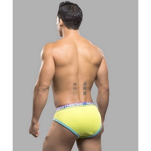 Мужские трусы брифы салстовые с голубой оконтовкой Andrew Christian  AC9795