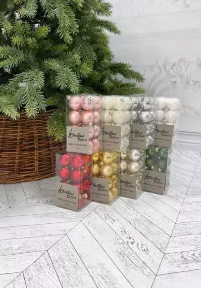 Набор пластиковых шаров Милена 40 мм., розовый перламутр, 16 шт., Christmas DeLuxe (87045)