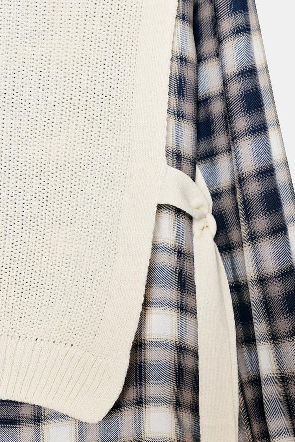 ZARA КОМБИНИРОВАННАЯ РУБАШКА В КЛЕТКУ С ЖИЛЕТОМ, ЭКРЮ