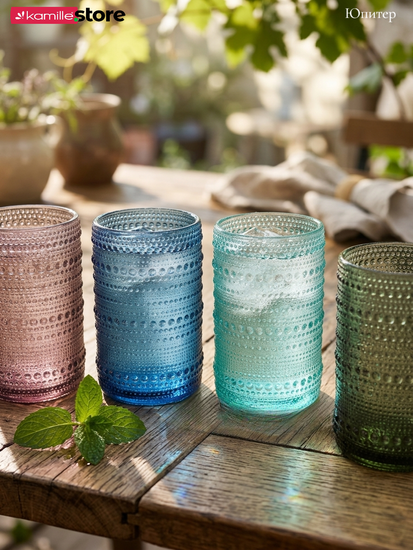 Набор стаканов 400 мл. 6 шт., стекло с фактурным орнаментом, коллекция Юпитер